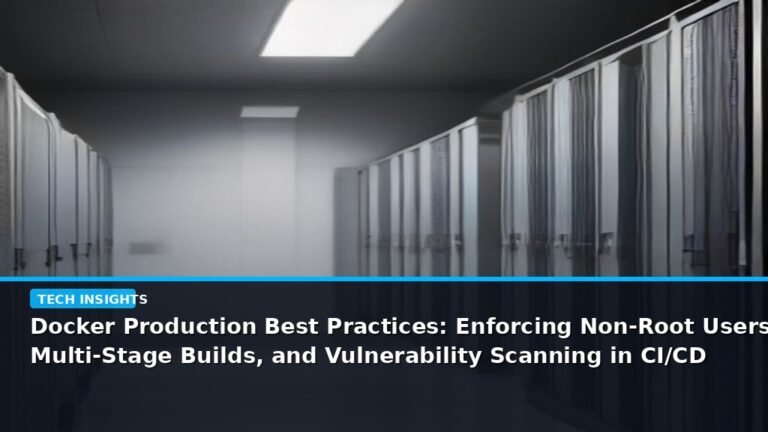 Docker Production Best Practices: Enforcing Non-Root Users, Multi-Stage Builds, and Vulnerability Scanning in CI/CD - editorial cover photograph